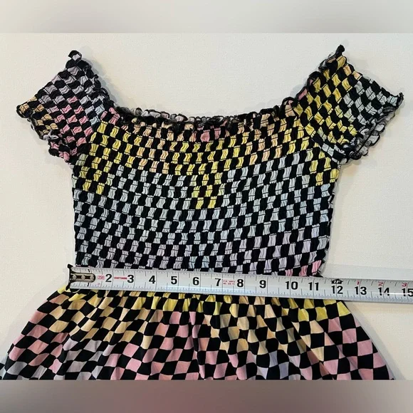 Hot Topic Y2K Rainbow Checkered Race Car Nascar Mini Dress Pockets 100% cotton - Picture 6 of 10